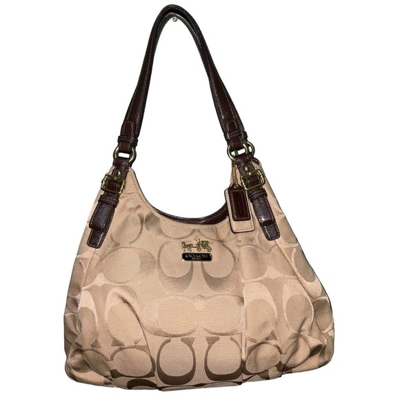 Coach 1941 Madison Maggie Shoulder Bag Tan Khaki Signature C 18762 EUC - Picture 1 of 16